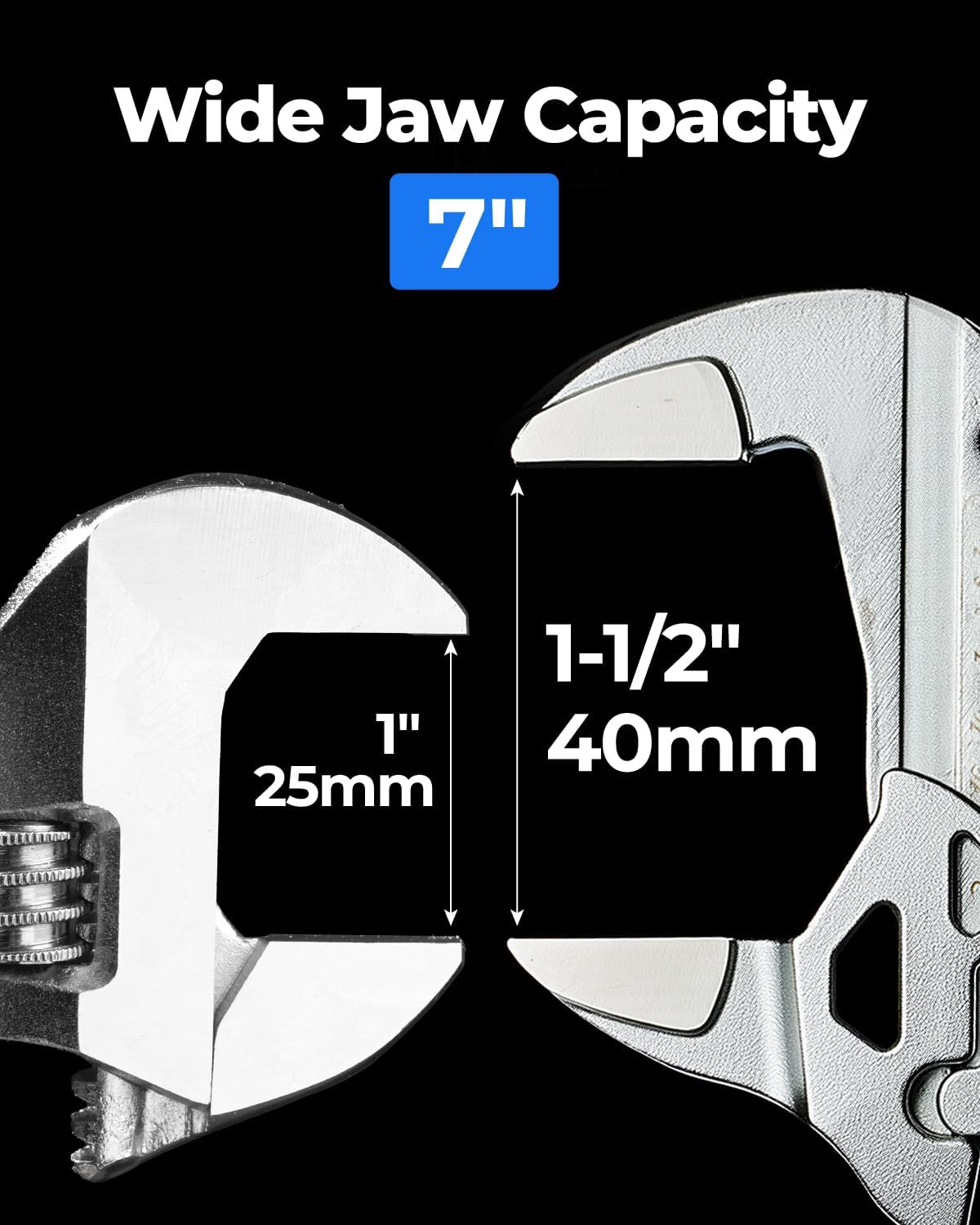 7-Inch Chrome Plated Pliers Wrench, CR-V Adjustable Wrench with Anti-Rust Coating, Smooth Parallel Jaws, Rubber