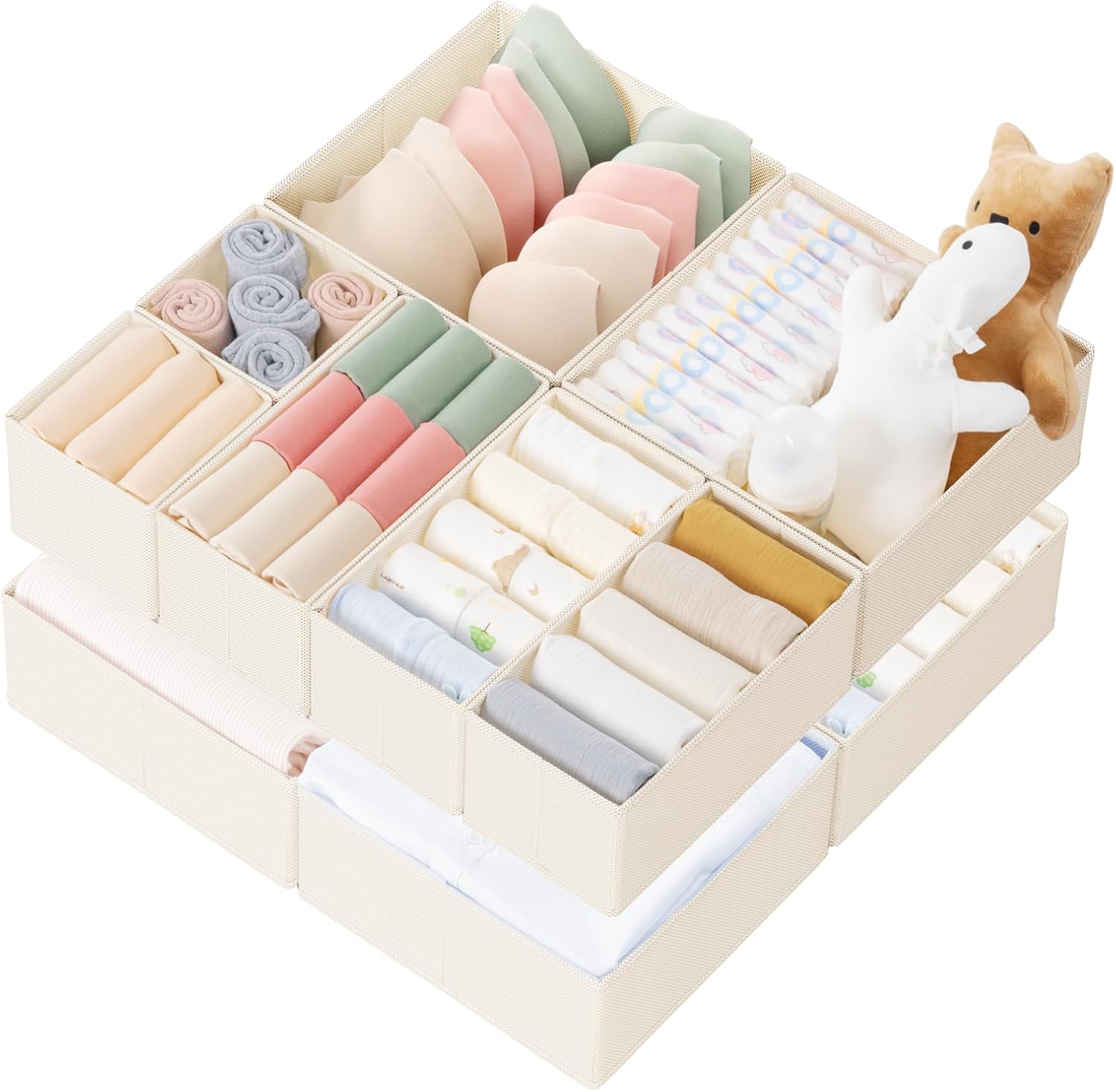 Drawer Organizer Clothes, 10 Pack Dresser Organizer for Baby Clothes, Underwear, Sock- Foldable Closet Organization