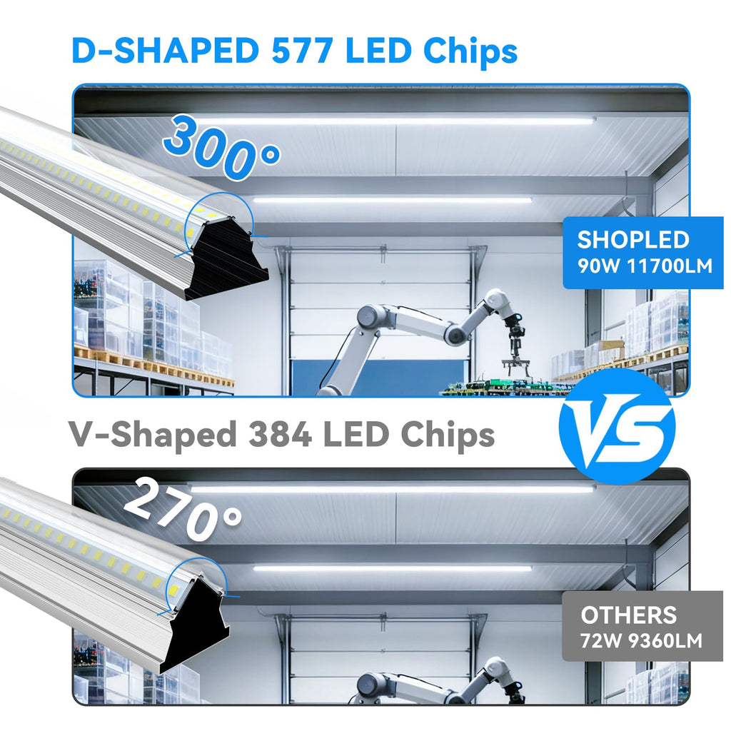 8FT LED Shop Light, 90W 11700LM Super Bright, 6000K D-Shape