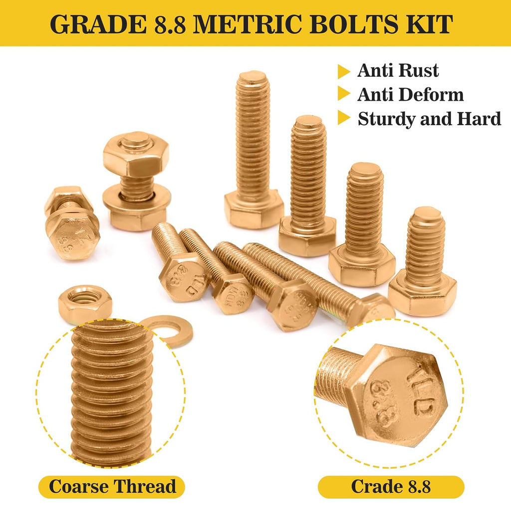 1380pcs Nuts and Bolts Assortment Kit - Heavy Duty Grade 8.8 Metric M4 M5 M6 M8 Bolt Set with Assorted Nuts and