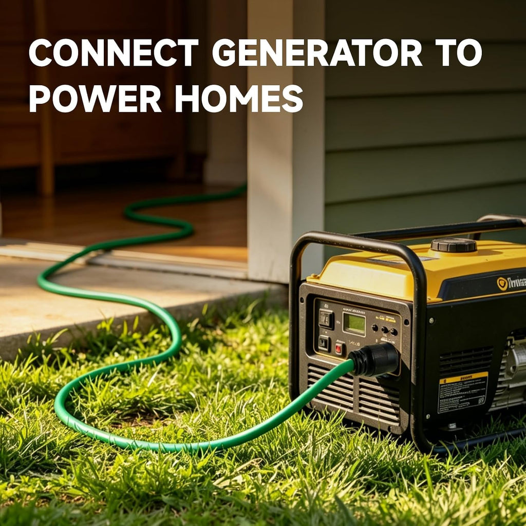 25 Ft 10/4 30-Amp Generator Outdoor Extension Cord, L14-30P/R, Green | 10 Gauge SJTW 4-Prong 125/250V 7500W NEMA