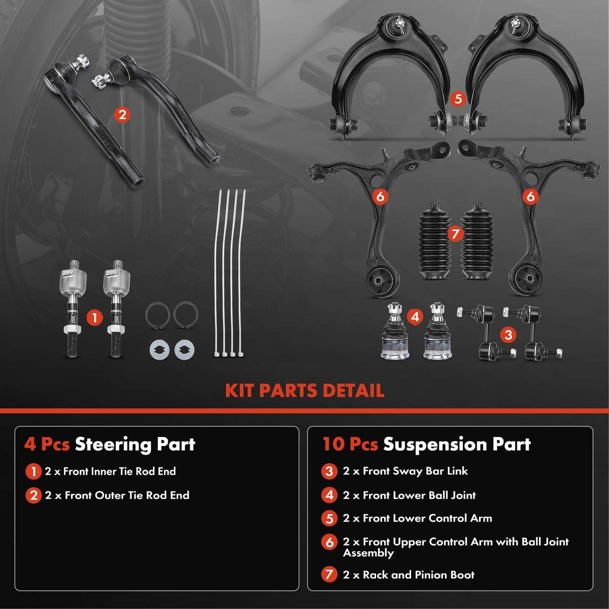 A-Premium 14Pcs Front Suspension Kit, Upper Lower Control Arm