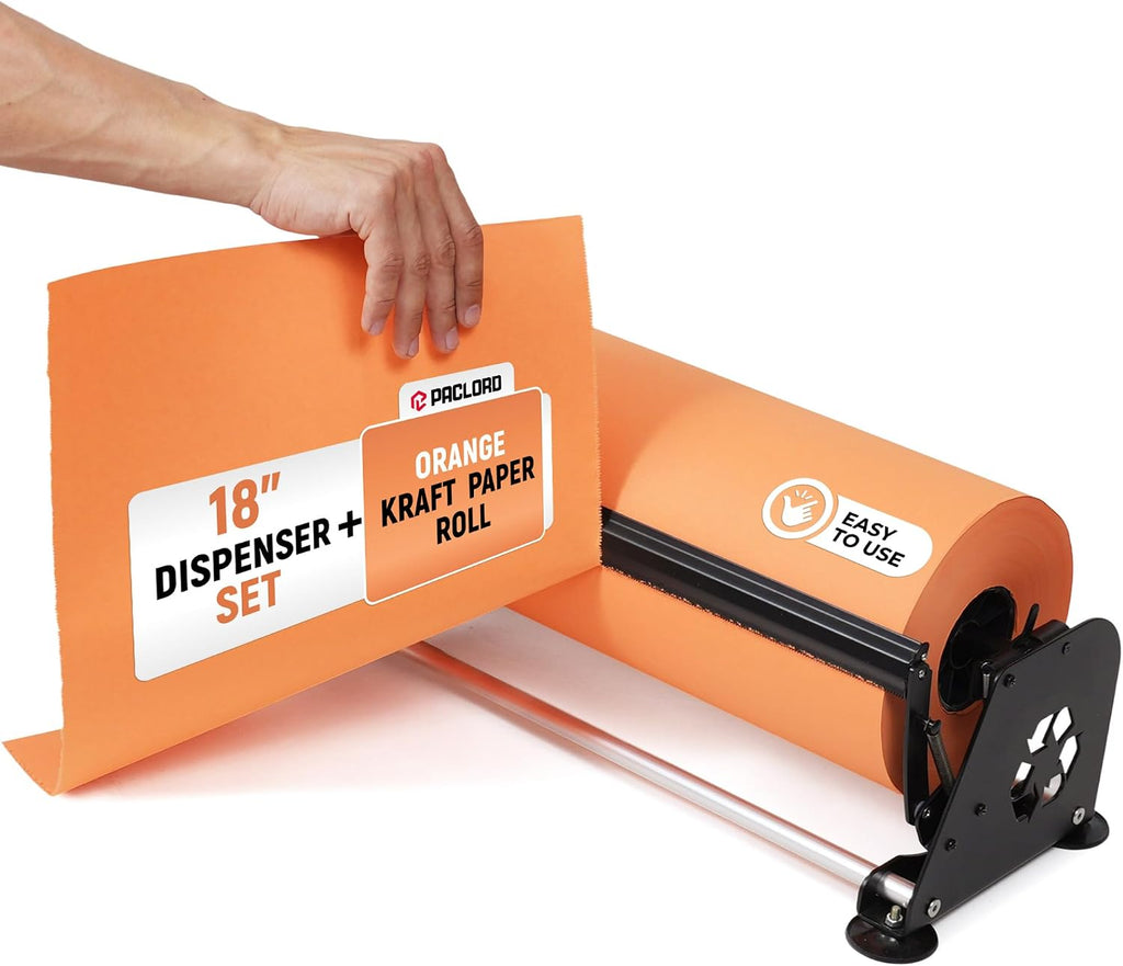 18" Paper Dispenser with Cutter + Orange Kraft Paper Roll
