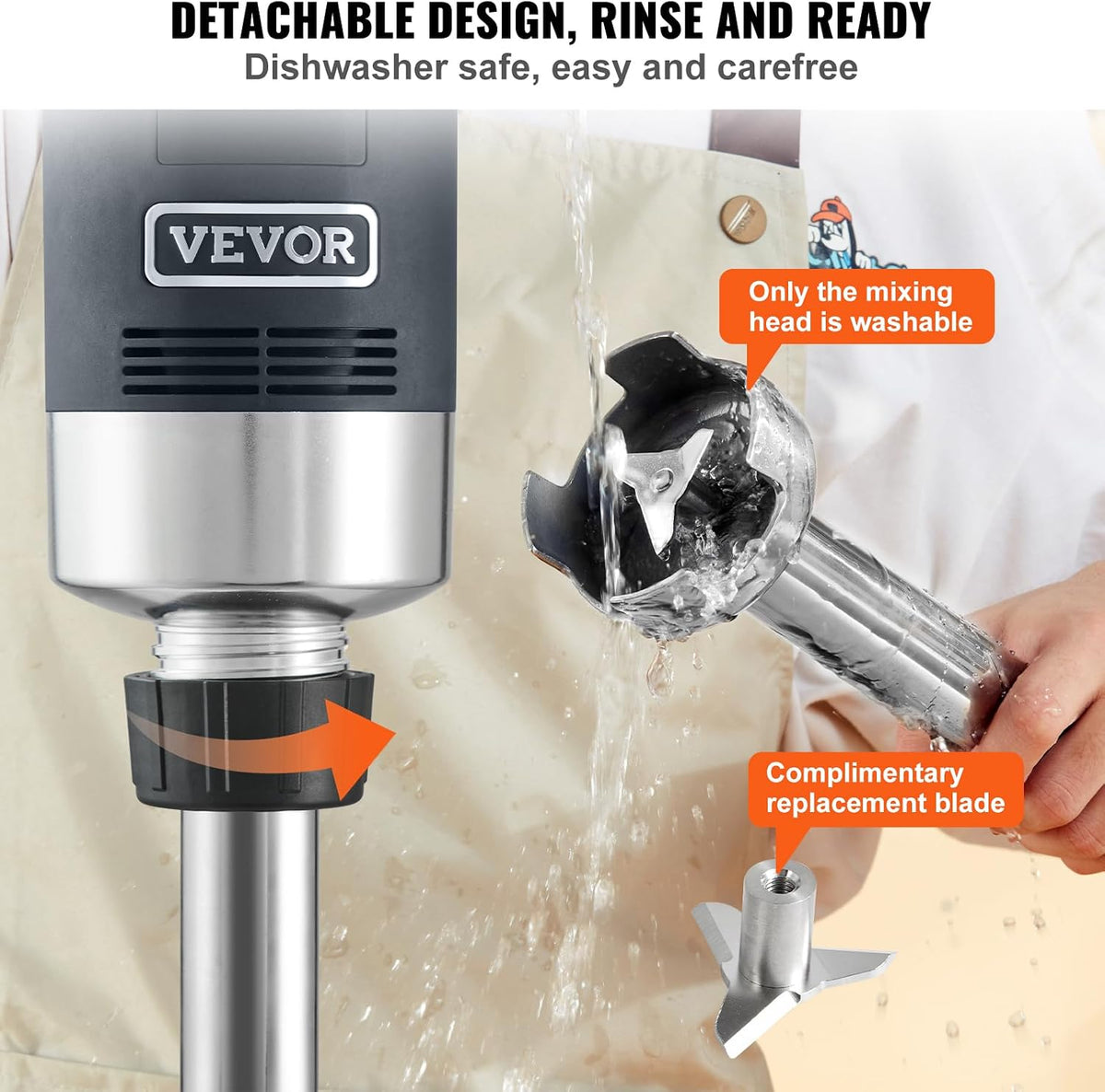 Commercial Immersion Blender, 750W, 12" Heavy Duty Hand Mixer, Variable Speed, 304 Stainless Steel Blade, Multi-Purpose