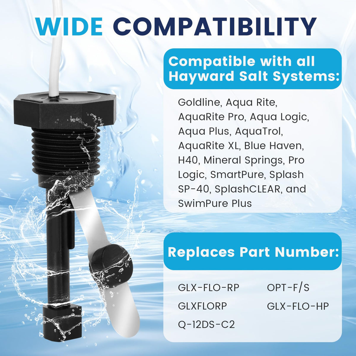 Glx-Flo-Rp Flow Switch for Hayward Salt System & Salt Cell, Metal White