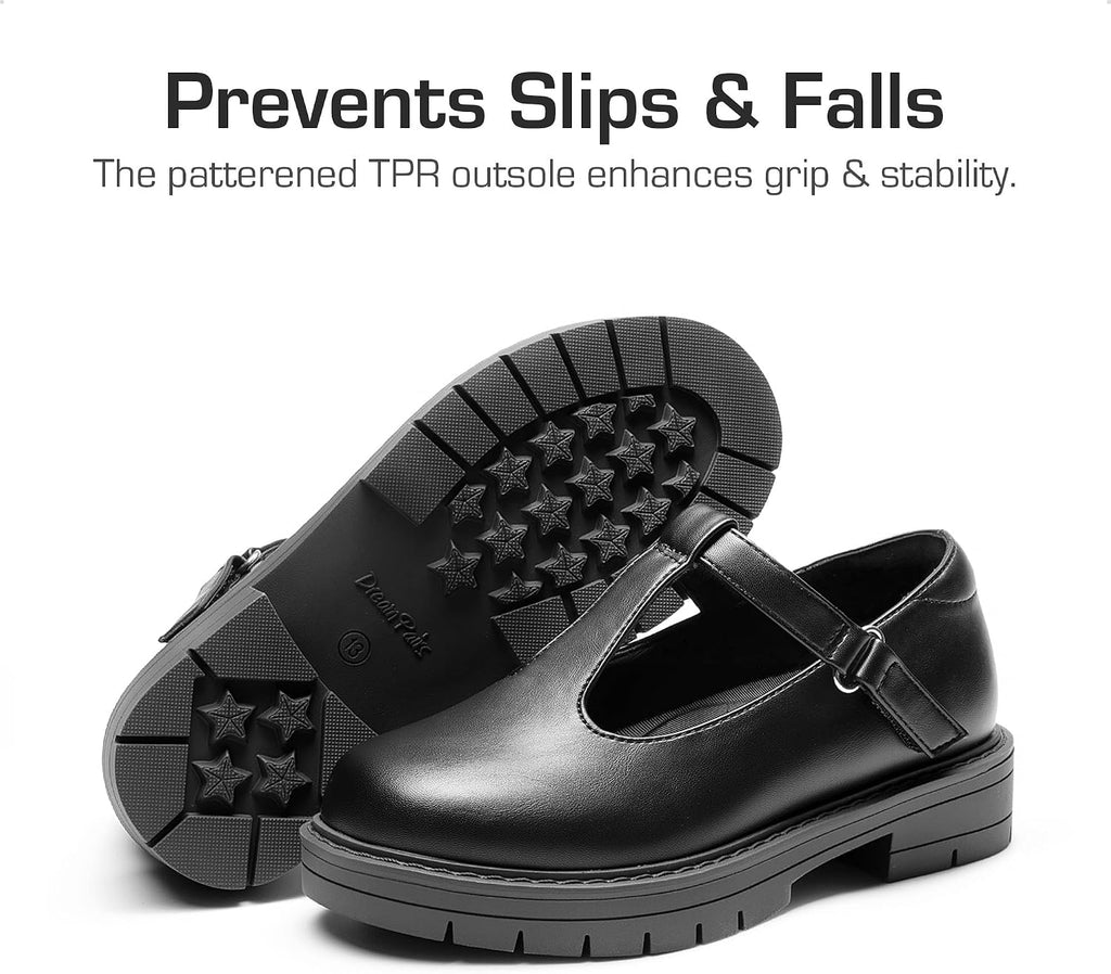 Girls Mary Jane School Uniform Shoes | Platform Flats Arch Support Girl Dress Shoes Chunky Dress Heel T-Strap