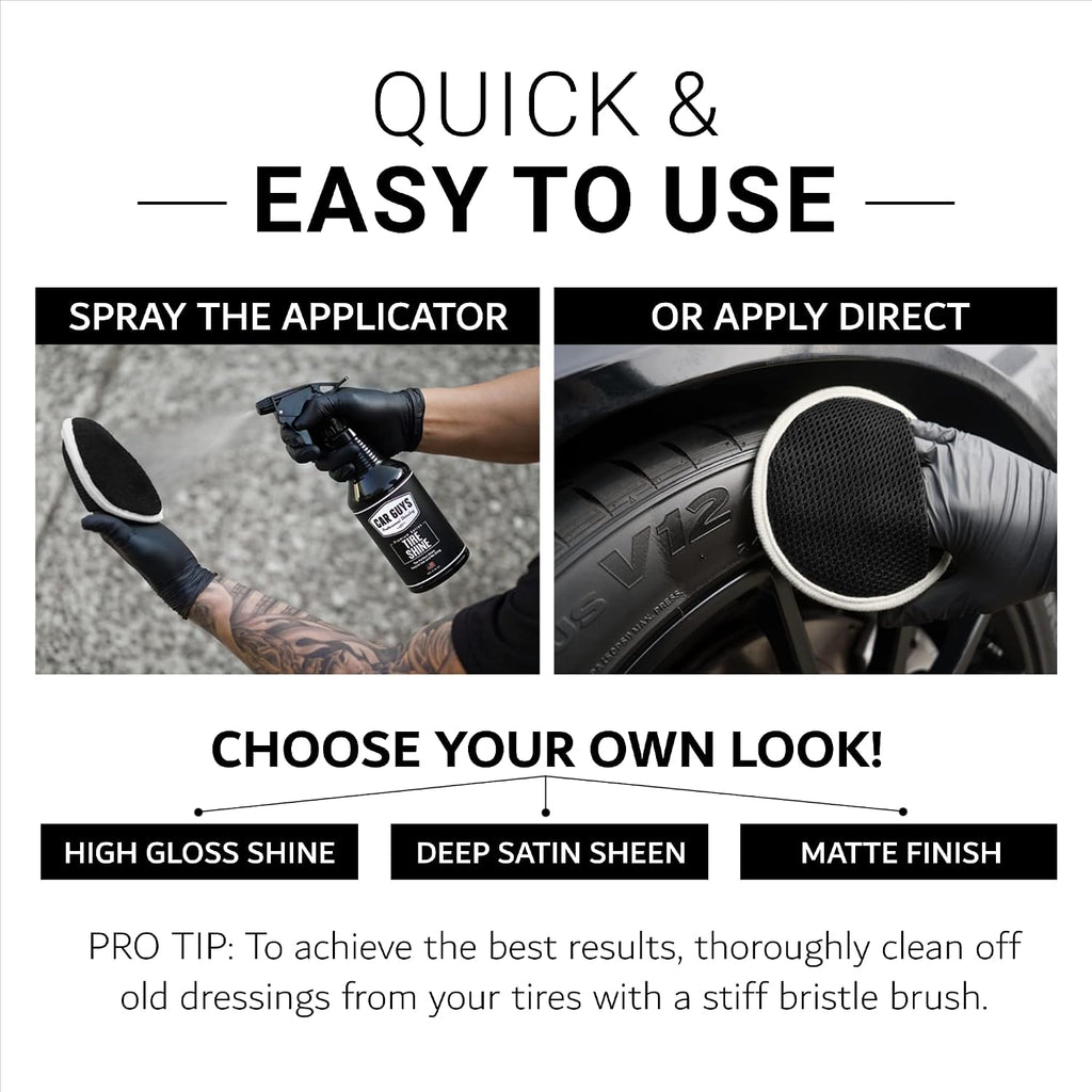 CAR GUYS Tire Shine Spray - The Perfect Deep Black Shine - Long Lasting Car Tire Dressing - No Sling & Dry to Touch