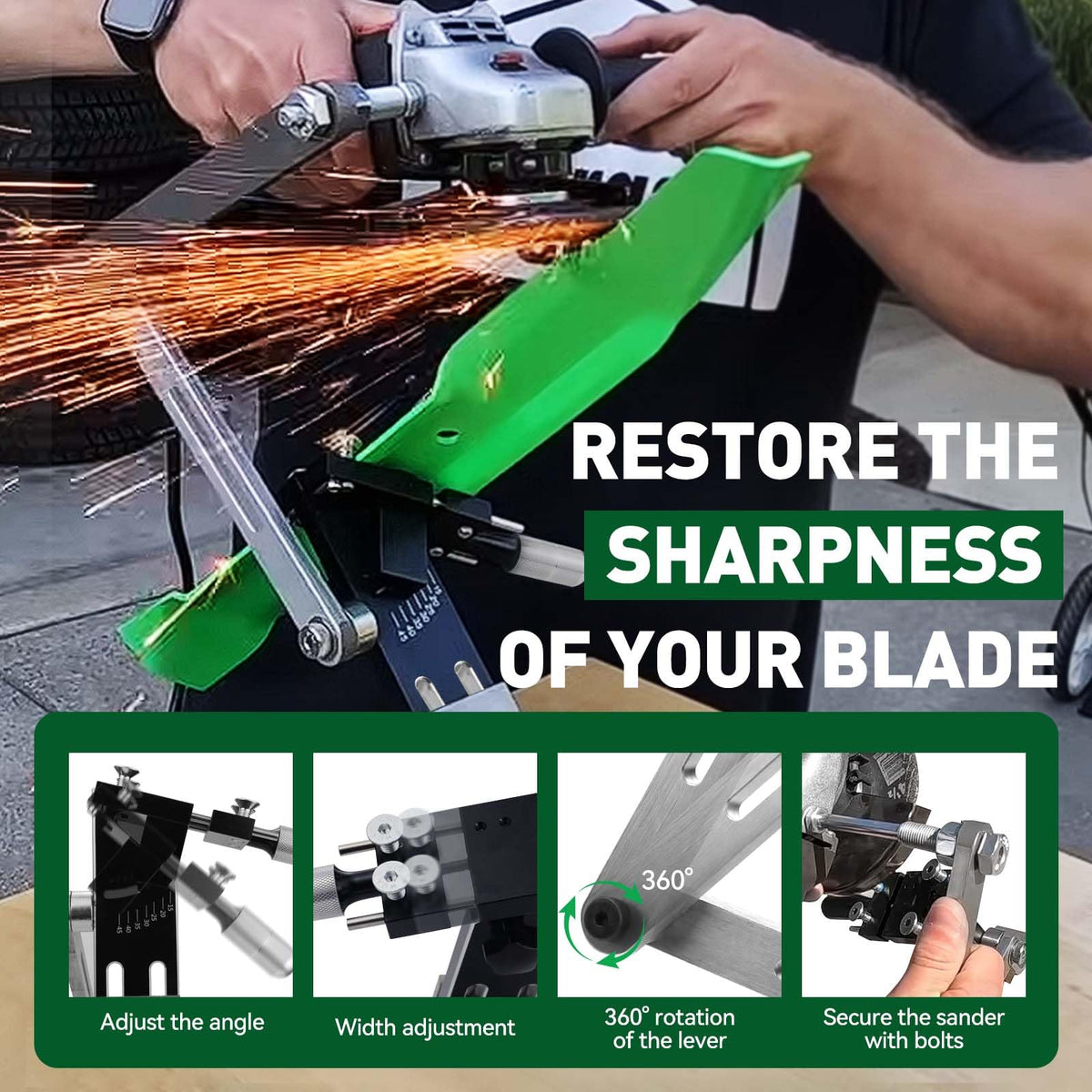 Lawn Mower Blade Sharpener, 15°-45° Adjustable Mower Blade Sharpener for Many Types of Mower Blade, Black