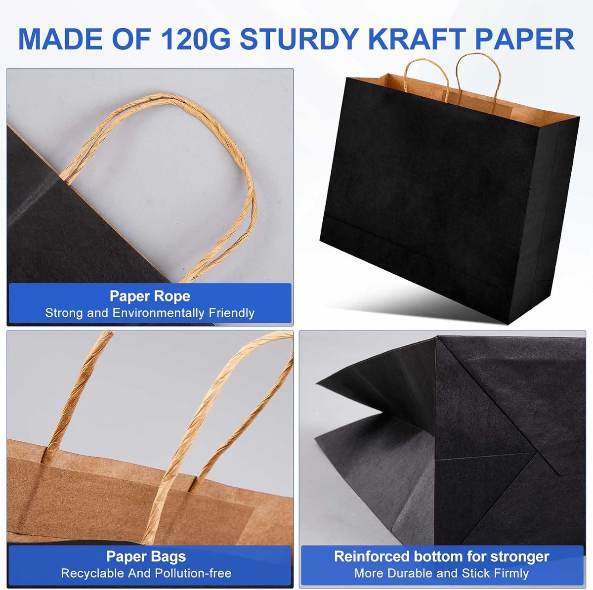 30 Pack 18x14x7 Inch Large Black Paper Bags with Handles