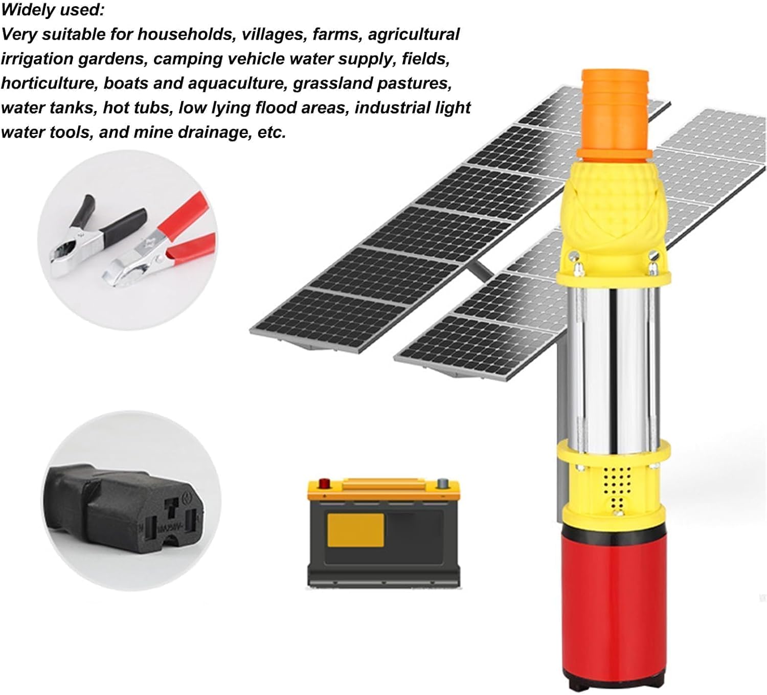 Deep Well Pump, 12V 250W DC Solar Pump for Agriculture Farms Irrigation Gardens, 8m, 5m³/h Rate, Stainless Steel