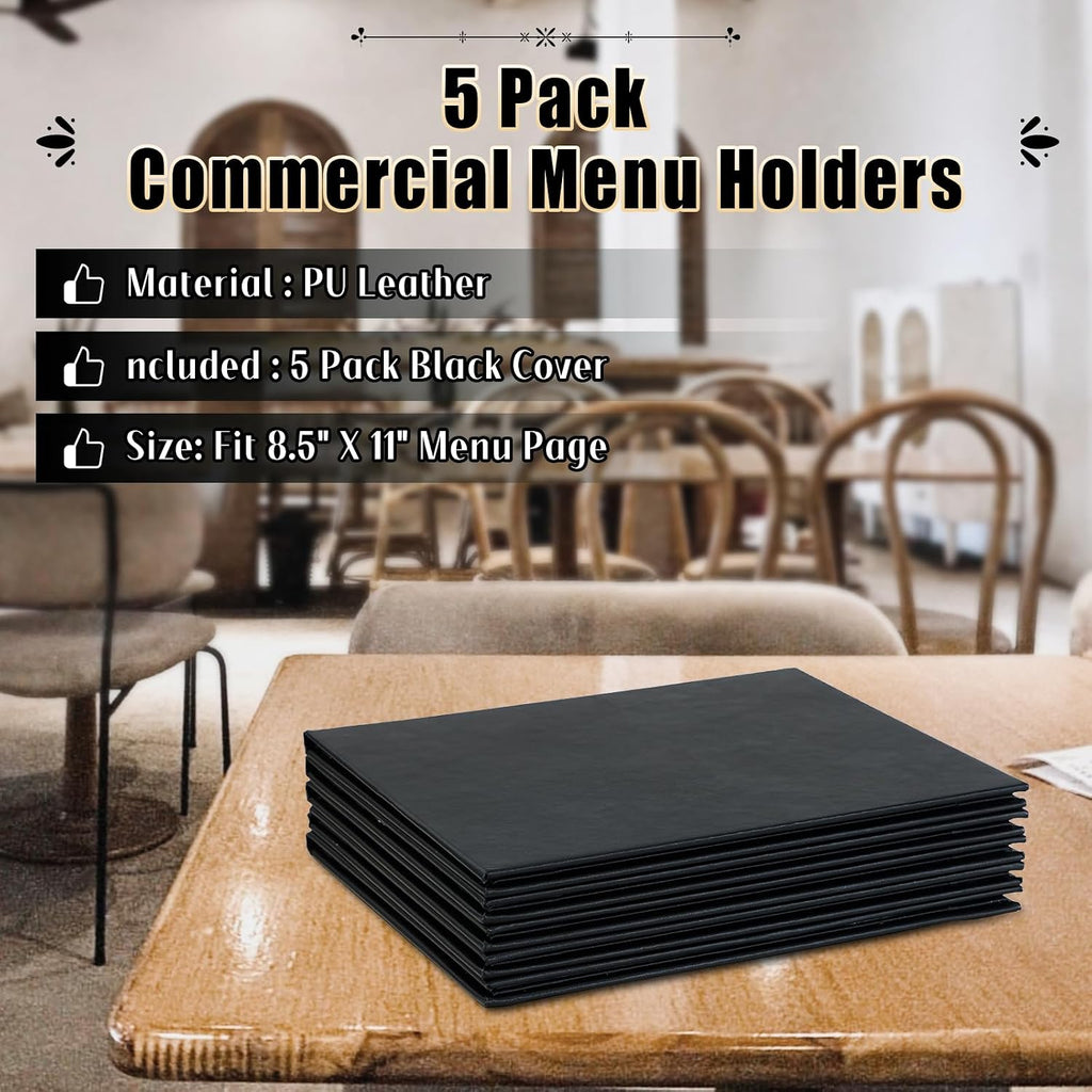 Restaurant Menu Covers Holders 8.5 X 11, 5 Pack Synthetic Leather Menu Holder Covers Book Style with Angled Corners