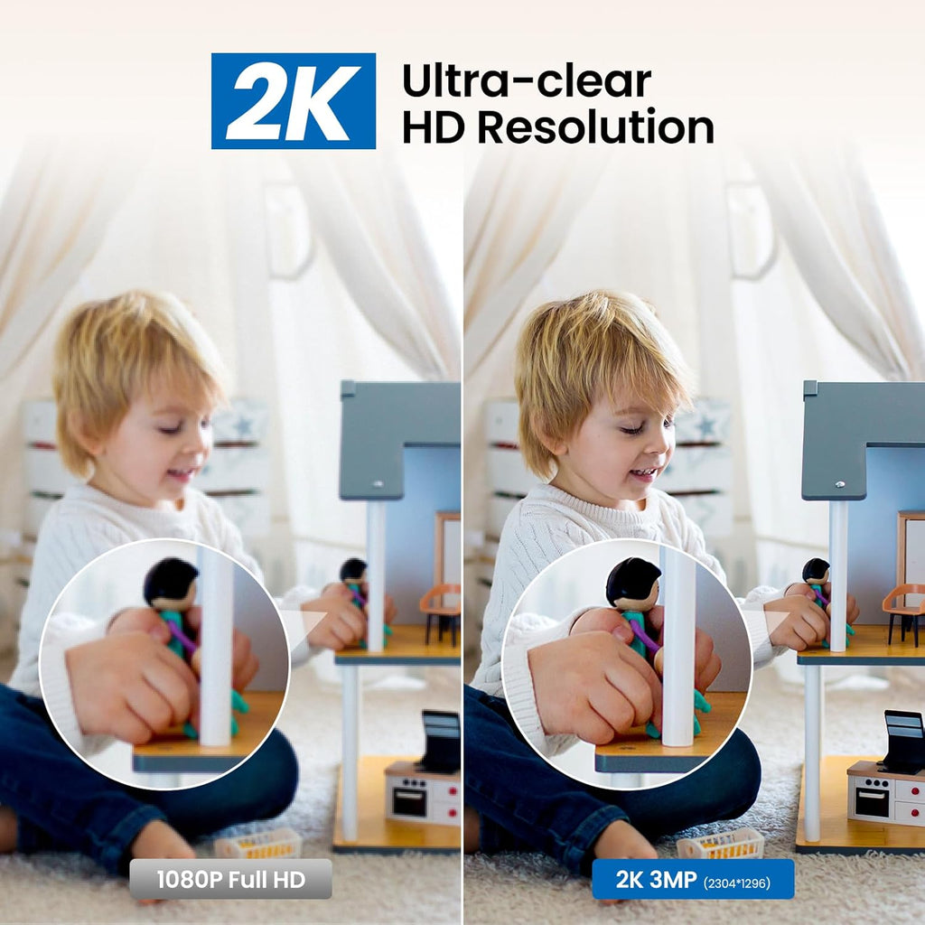 2K Indoor Security Camera with Alert for Pet/Cat/Nanny, D1 2Pack | Baby Monitor with 2.4Ghz Wi-Fi Camera & Audio