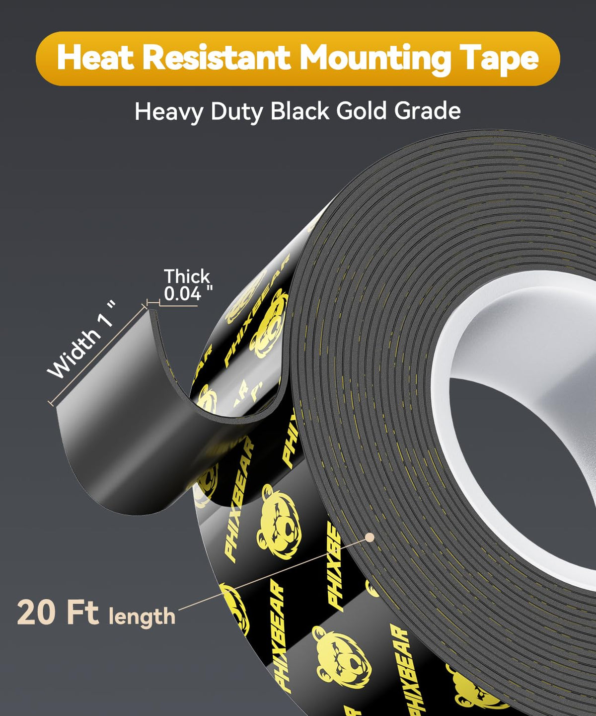 Double Sided Tape Heat Resistant Heavy Duty, 1" x 20FT