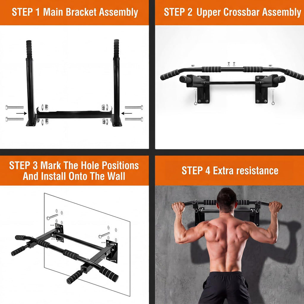 Pull Up Bar Wall Mounted - Multifunctional Wall Mounted Pull Up Bar for Home Gym