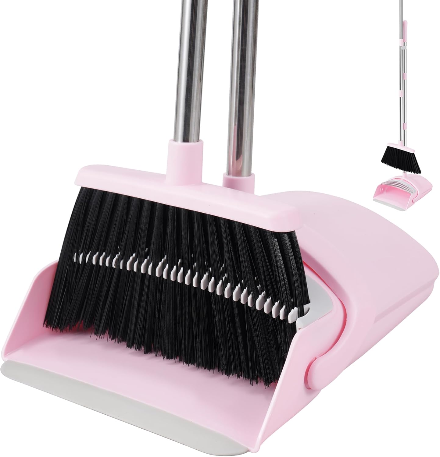 Broom and Dustpan Set for Home, 52” Long Handle Broom with Dustpan Combo Set with Dust Pan Teeth to Clean Hair