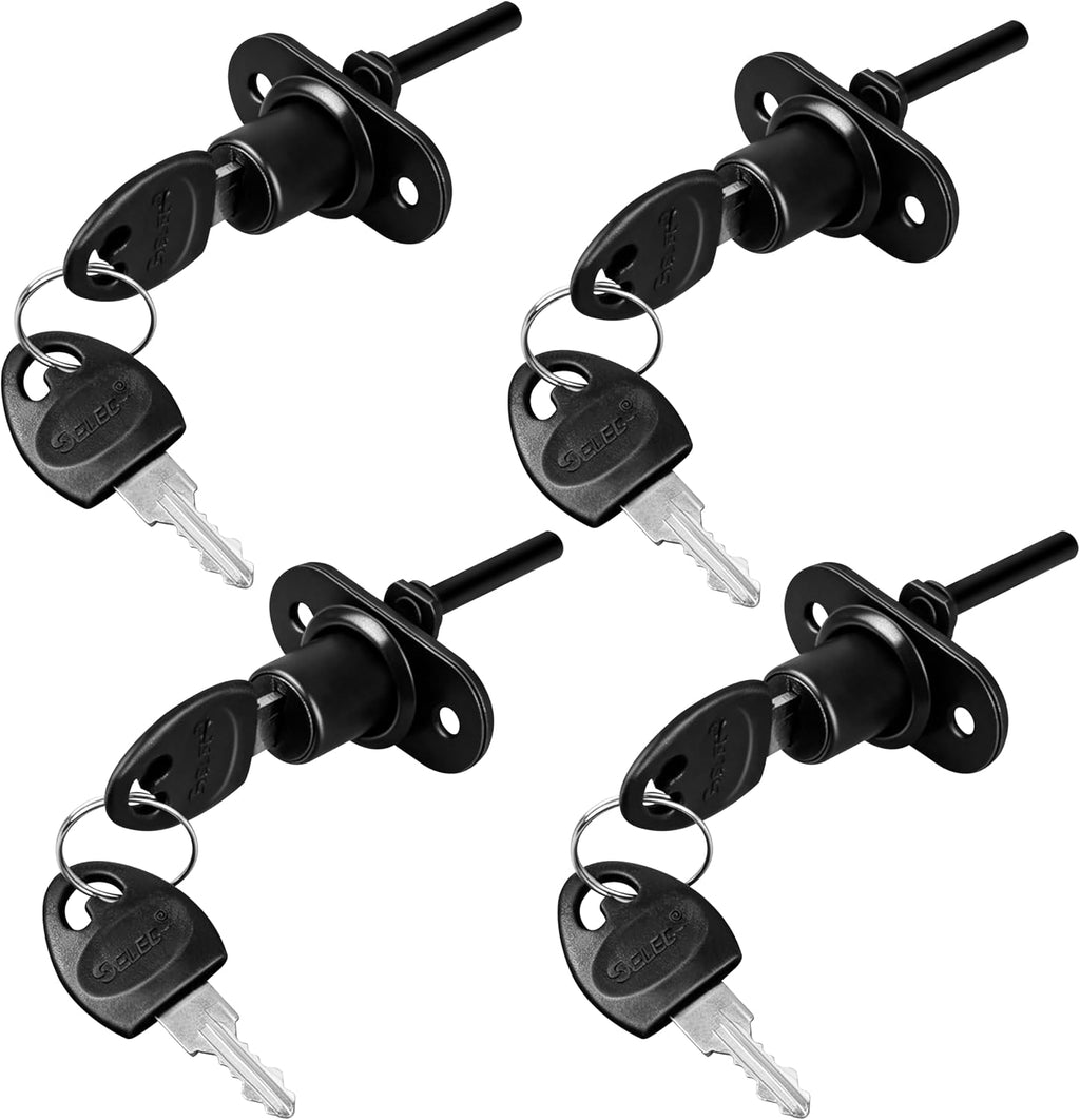 Drawer Lock Cabinet Lock with Keys,Zinc Alloy,Keyed Different,Black,4 Sets | Cylinder Diameter 16mm,Locking Rod