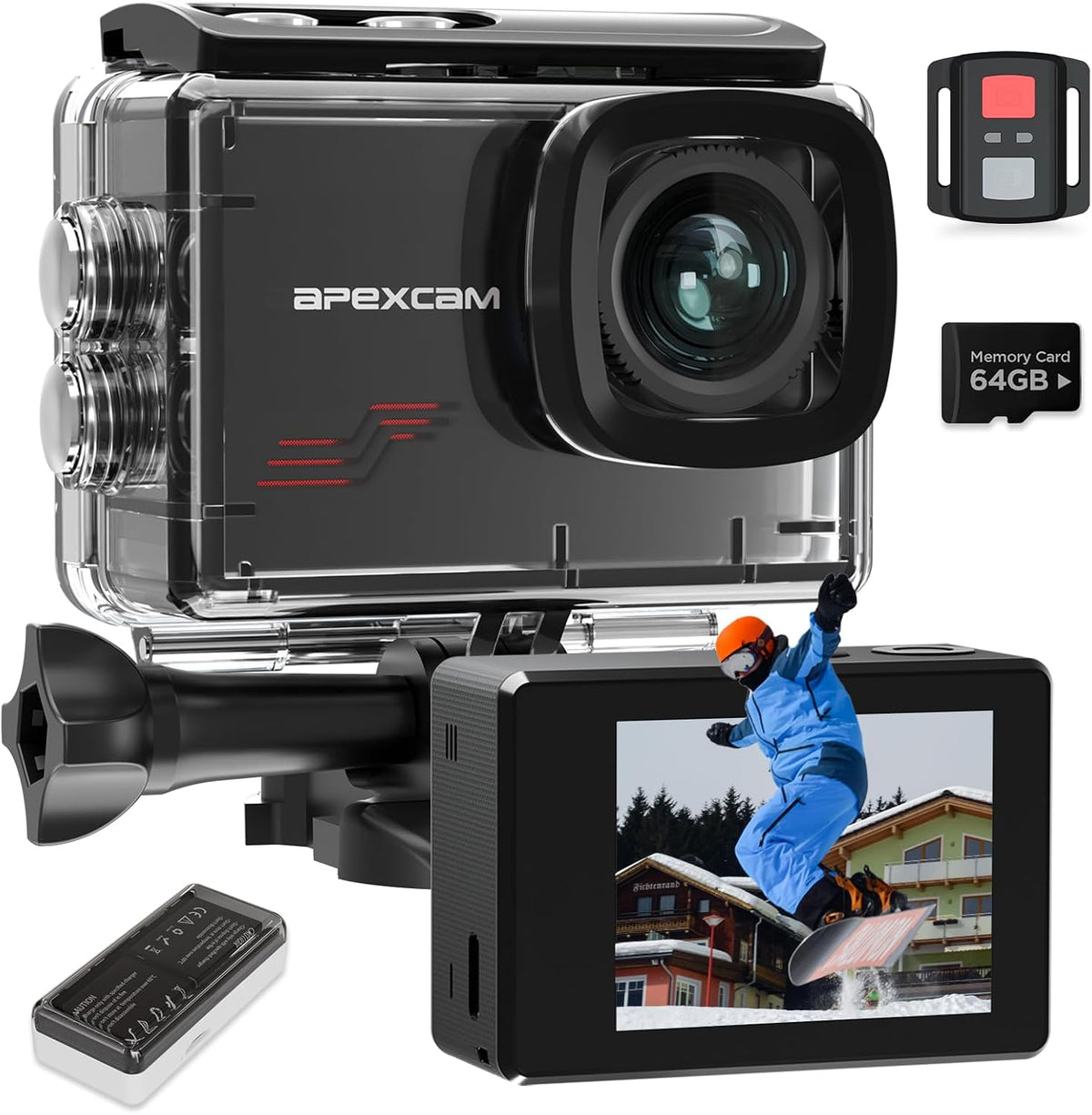 M80 Action Camera 4K with 64GB Card, HD 60FPS 48MP Sports Camera for Vlogging, 40M Waterproof Camera Underwater,WiFi