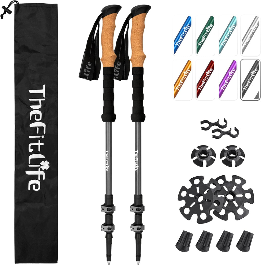 Durable 7075 Aluminum Trekking Poles, Walking Sticks for Hiking | Collapsible, Lightweight with Cork Grips