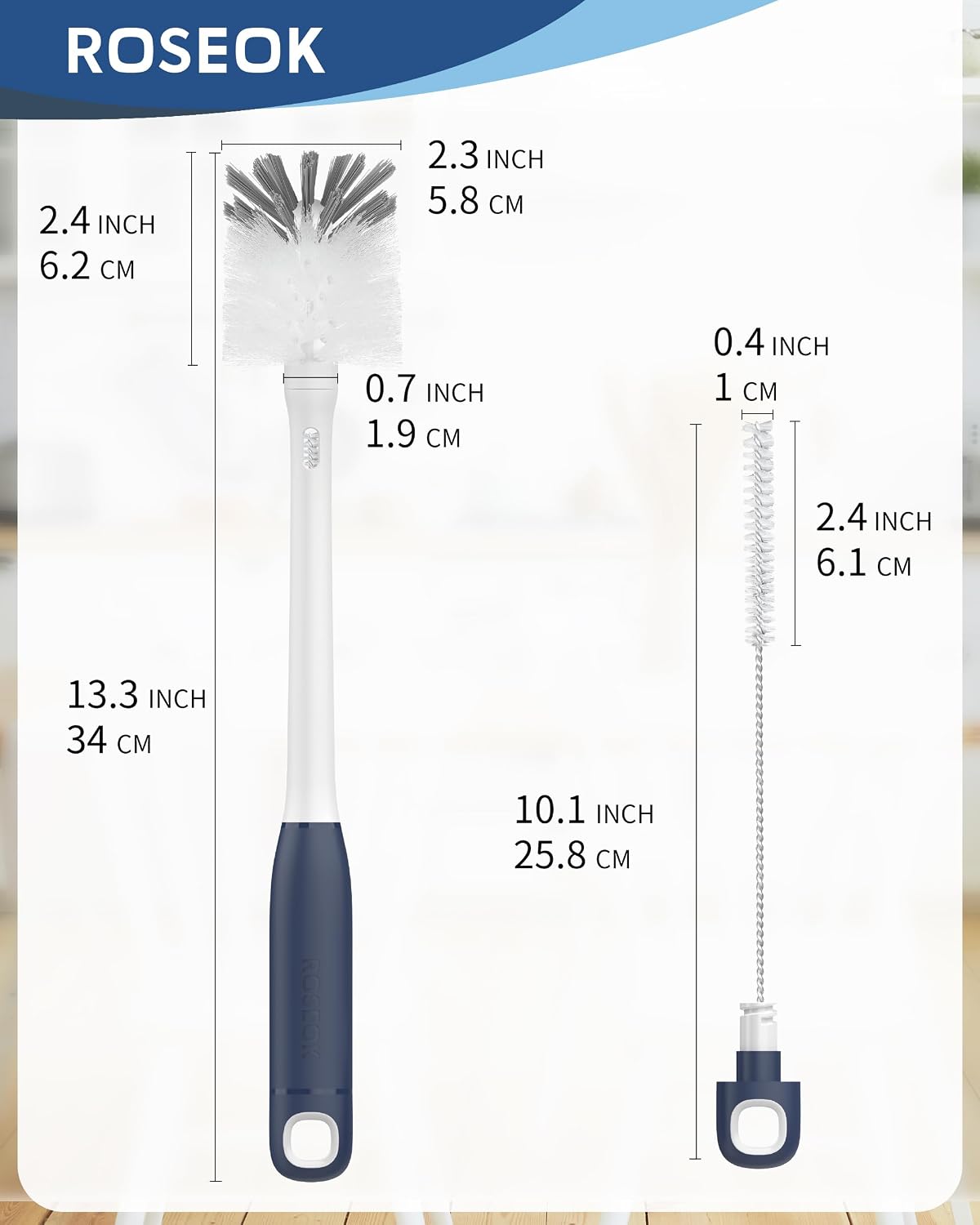 Bottle Brush with Straw Cleaner Brush, 2 in 1, Nylon Bristles | Water Bottle Brush for Cleaning Glass, Sports Bottle