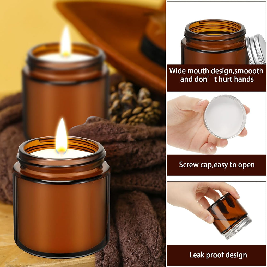 24 Pcs Glass Candle Jars with Lids Bulk, Round Empty Candle Container Tins, Dishwasher Safe and Leakproof DIY