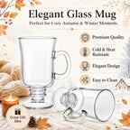 6 Pack Irish Coffee Mugs, 8 oz Glass Clear Coffee Cups Stemmed, Pedestal Crystal Coffee Cup with Handle for