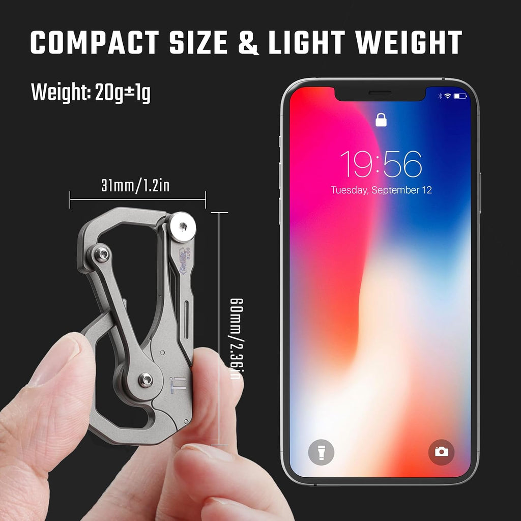 KU00 Titanium Quickdraw Carabiner Multitool with Folding Knife | B Shape, 2 Inch Ruler, Compact Pocket Size