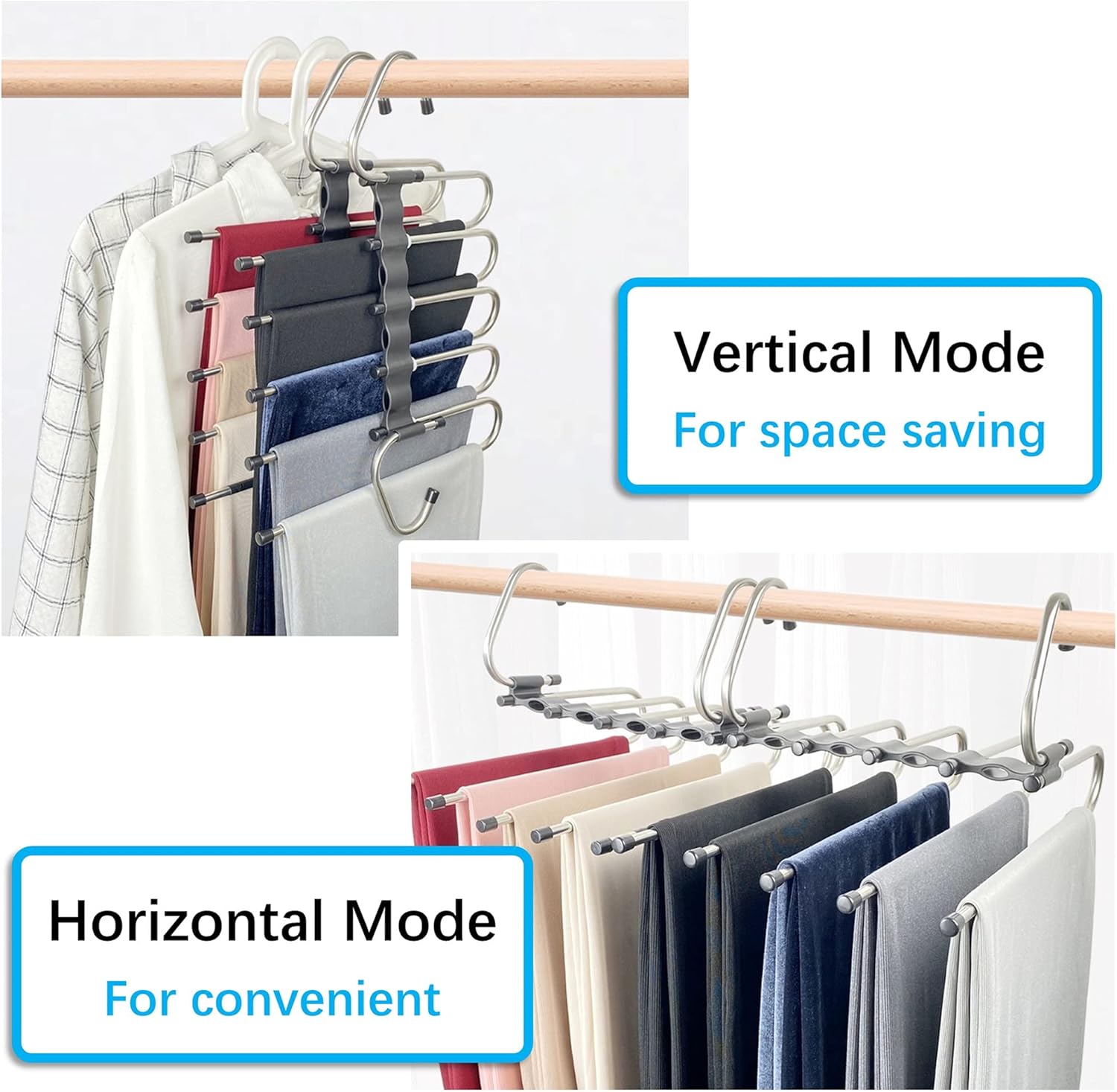 Magic Pants Hangers Space Saving - 2 Pack for Closet Multiple Layers Multifunctional Uses Rack Organizer for Trousers