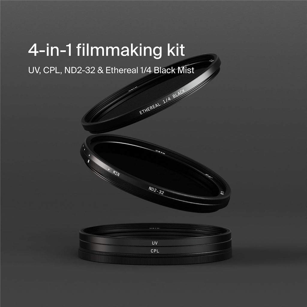 72mm Cinematic 4-in-1 Lens Filter Kit (Plus) | UV, Circular Polarizing (CPL), Variable Neutral Density ND2-32, ¼