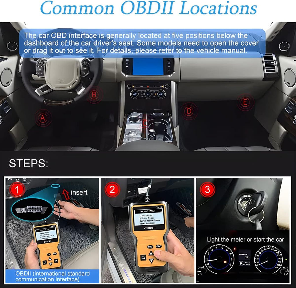 OBD2 Scanner Code Reader for Car Check Engine, Yellow | CAN Diagnostic Tool, Read and Erase Fault Codes, Probe for