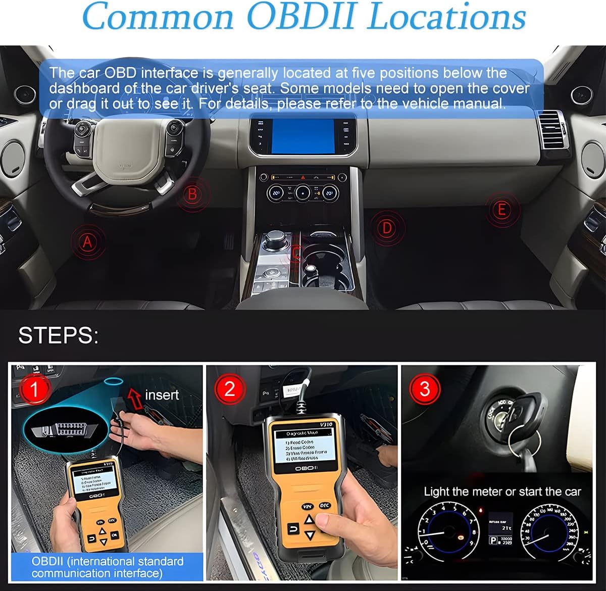 OBD2 Scanner Code Reader for Car Check Engine, Yellow | CAN Diagnostic Tool, Read and Erase Fault Codes, Probe for