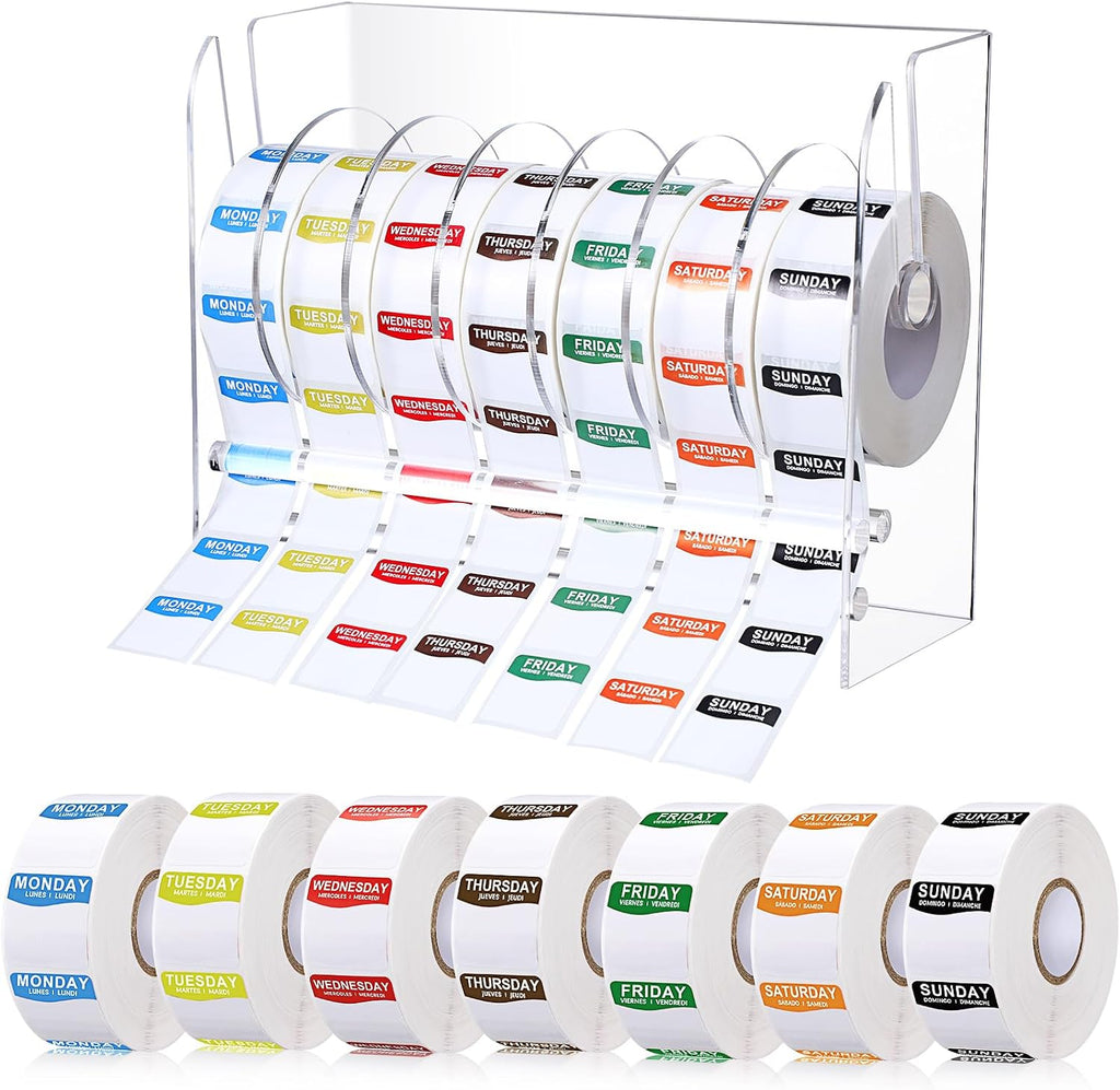 7000 Pcs Day of The Week Labels Food Labels with Adjustable Label Dispenser Monday Through Sunday Management
