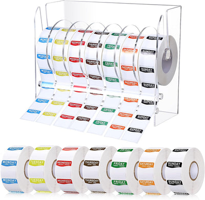7000 Pcs Day of The Week Labels Food Labels with Adjustable Label Dispenser Monday Through Sunday Management
