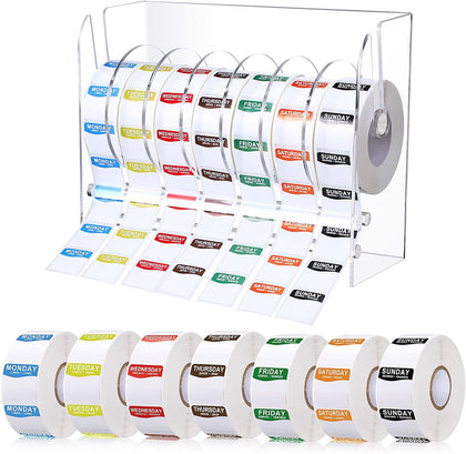 7000 Pcs Day of The Week Labels Food Labels with Adjustable Label Dispenser Monday Through Sunday Management