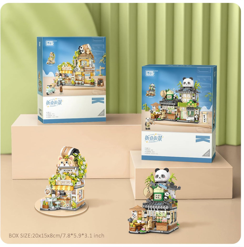 Mini City Shop Street View Building Blocks Model Set,Simulation Animals Architecture Collection Particle Construction