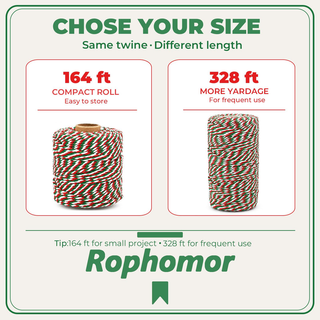 Red Green and White Cotton Twine String, 328 Feet, 2mm Thick