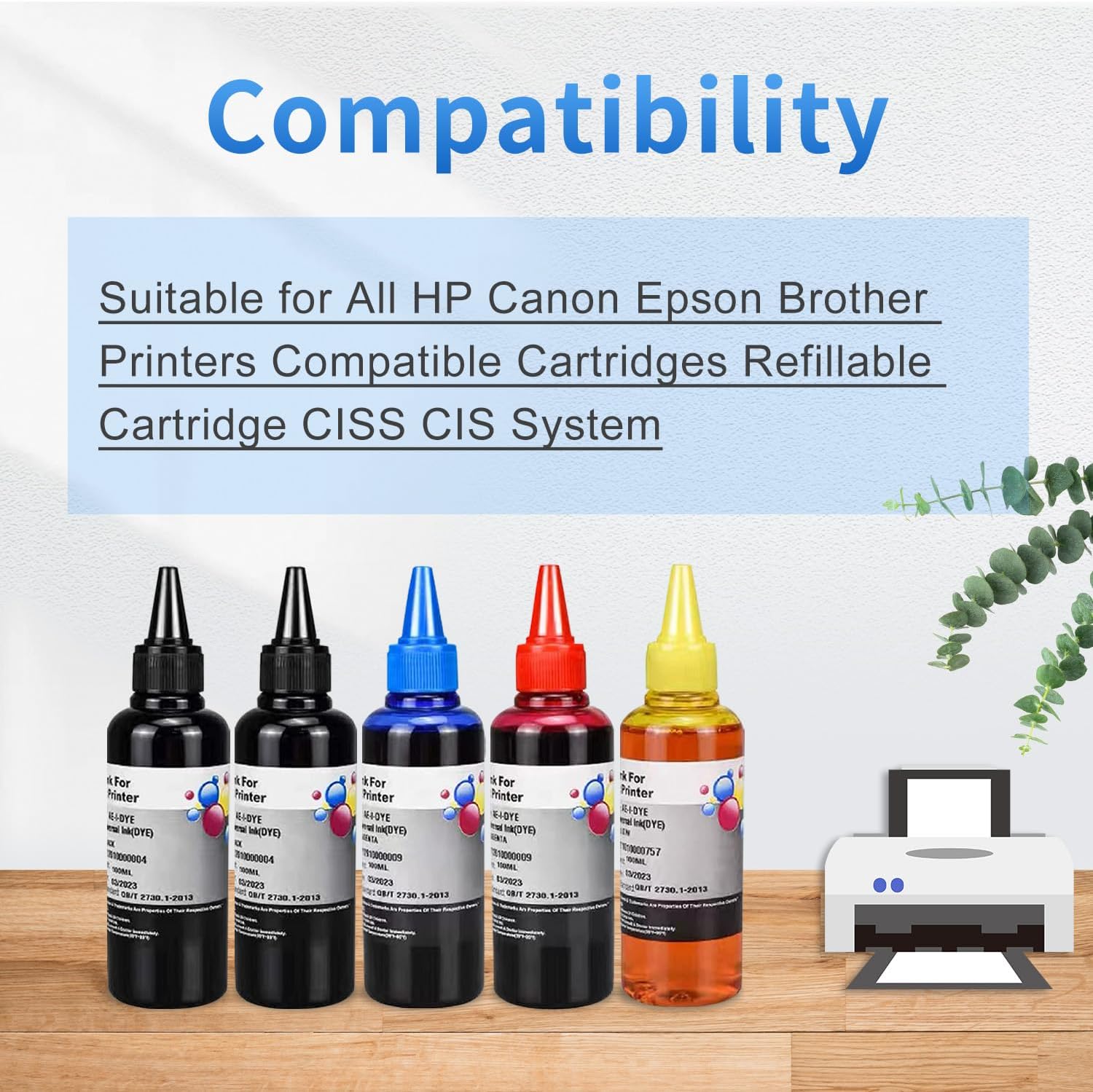 5-Pack Universal Ink Refill Kit for All HP Canon Epsn Brother Printers Compatible Cartridges Refillable Cartridge