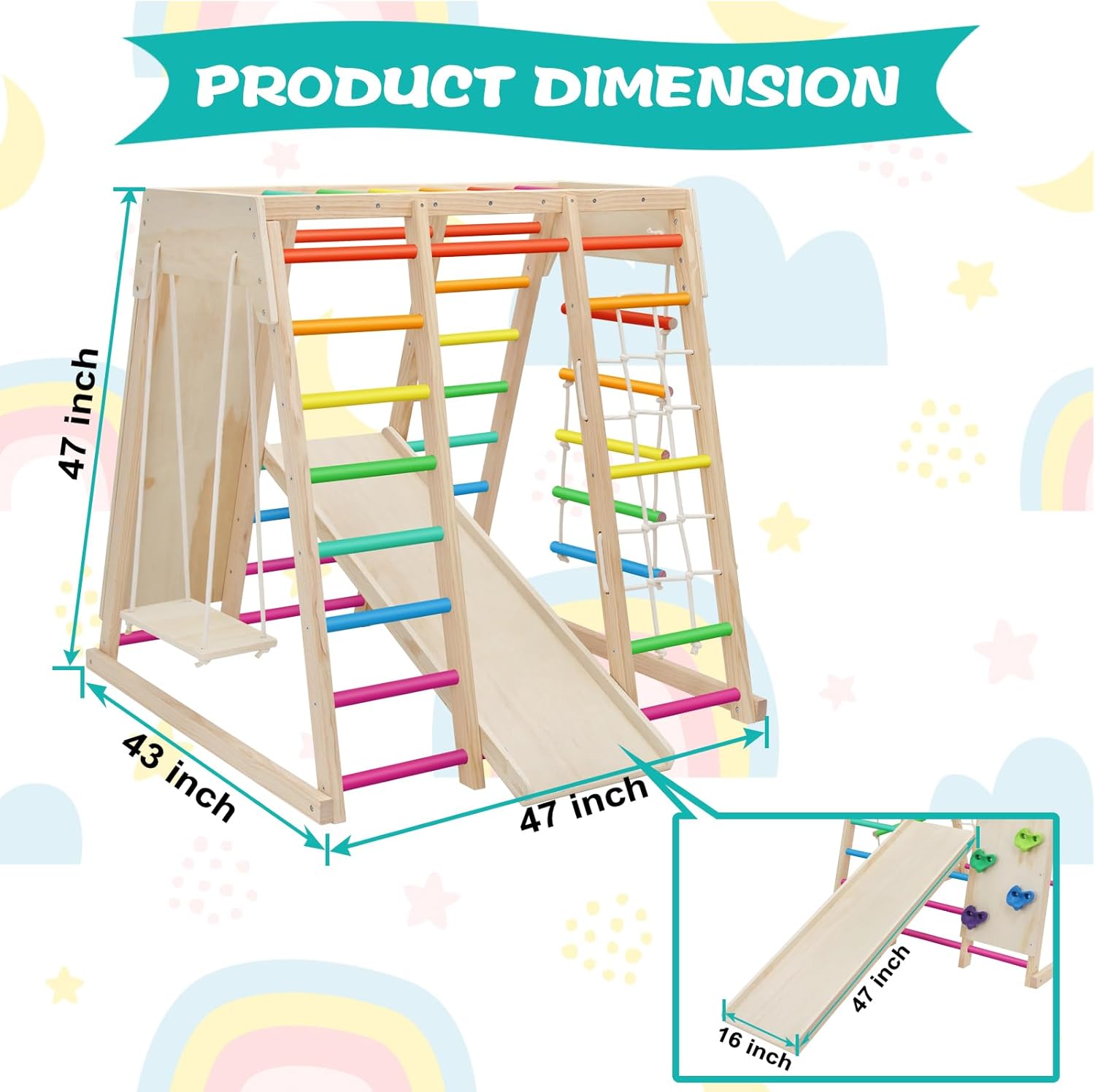 7 in 1 Pikler Indoor Playground Jungle Gym Playset, Wooden Montessori Climber with Slide, Rock Climb Wall, Monkey