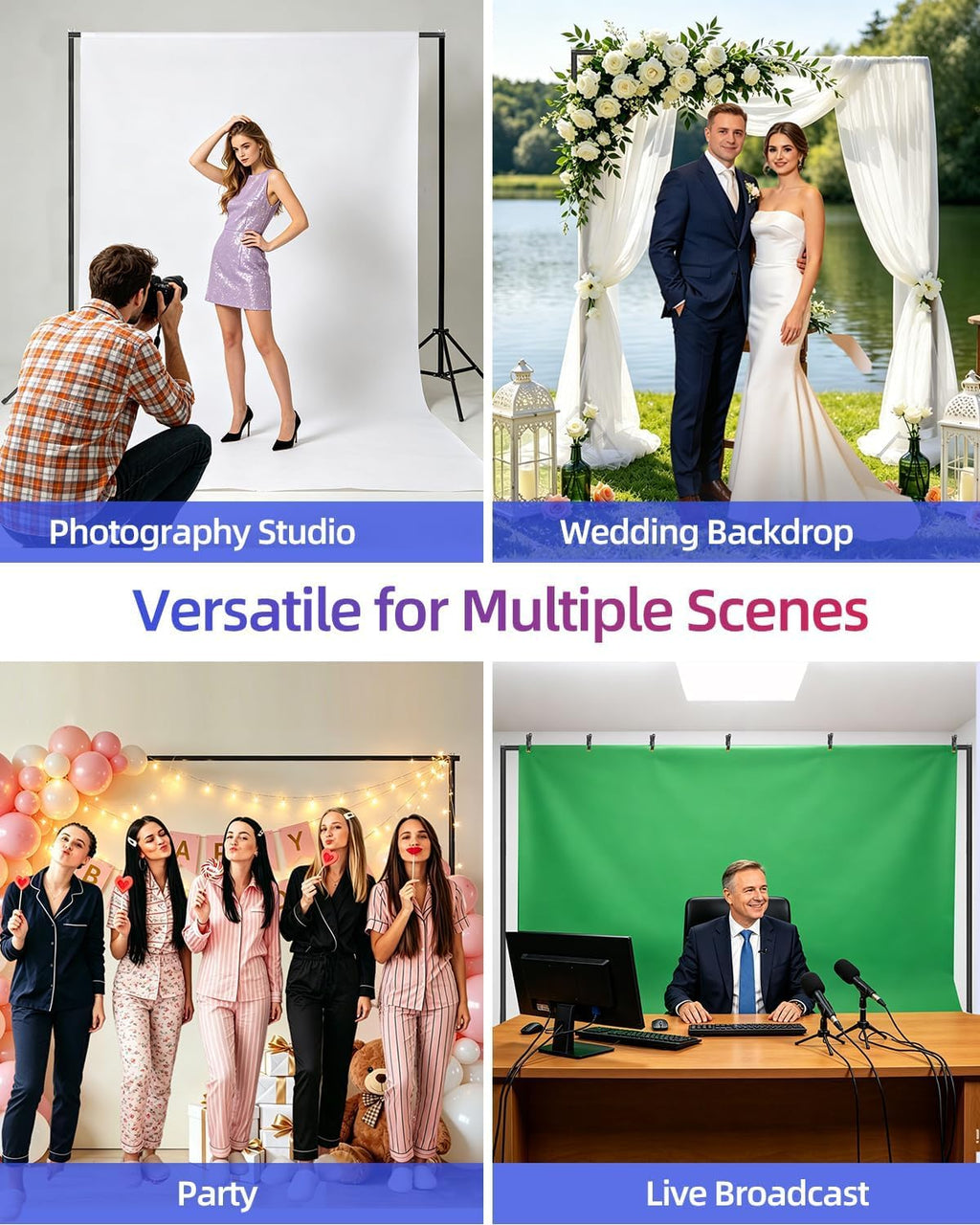 Backdrop Stand 10 x 8 Ft (WxH), 7 Widths Adjustable Background Stand