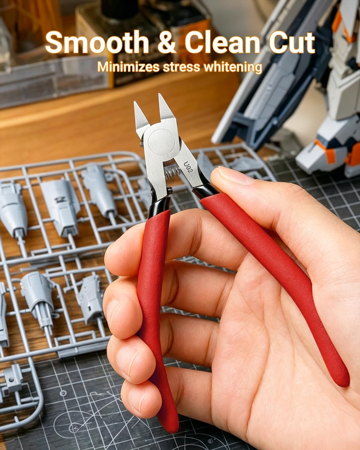 U02 Ultra-thin Single Edge Model Nippers 4.9in Plastic Sprue Cutter | Trim 3mm plastic model kit Cleaning up 3D