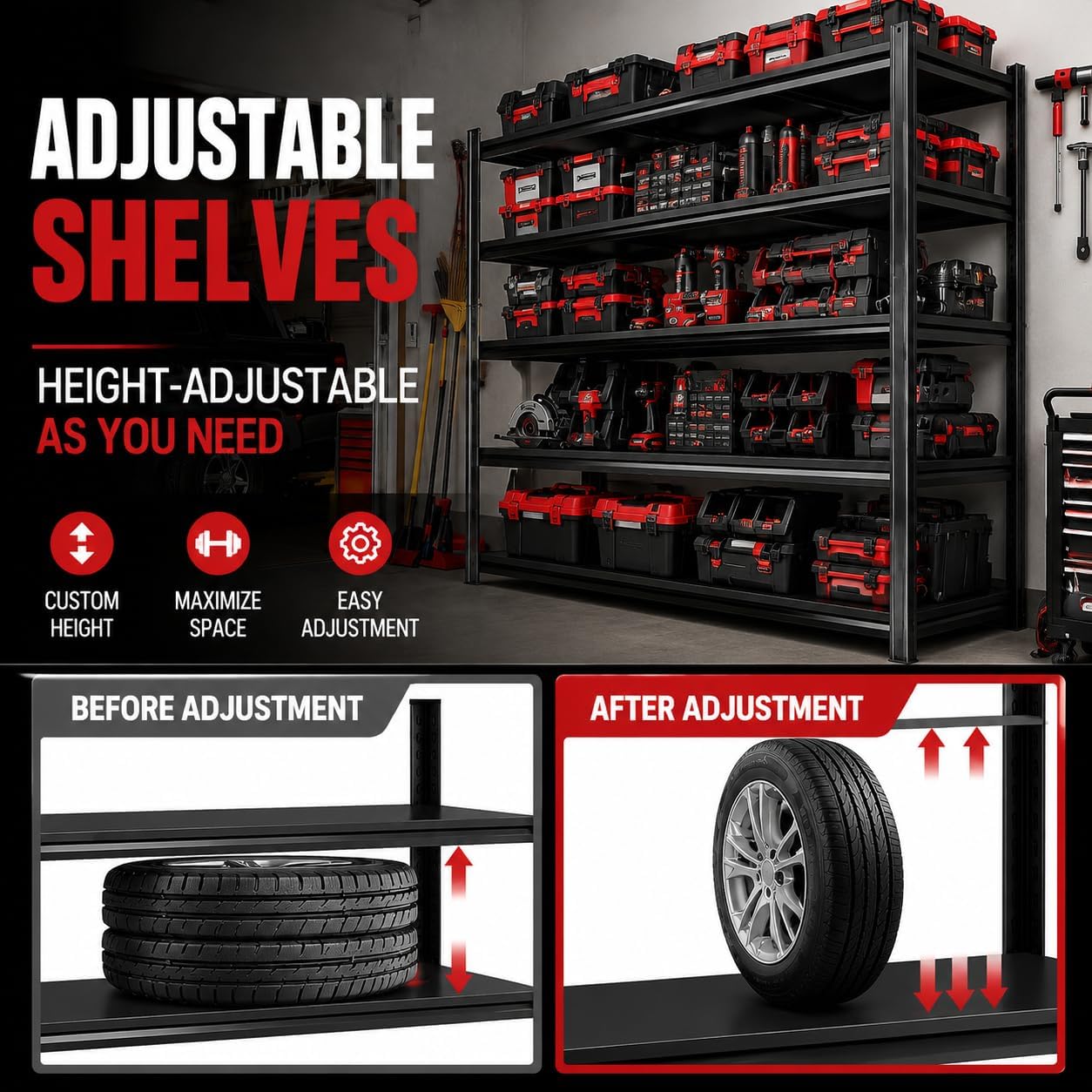 5-Tier Garage Shelving,72''H*36''W*16''D Metal Storage Shelf,2-in-1 Adjustable 3020 lbs Heavy Duty Shelves