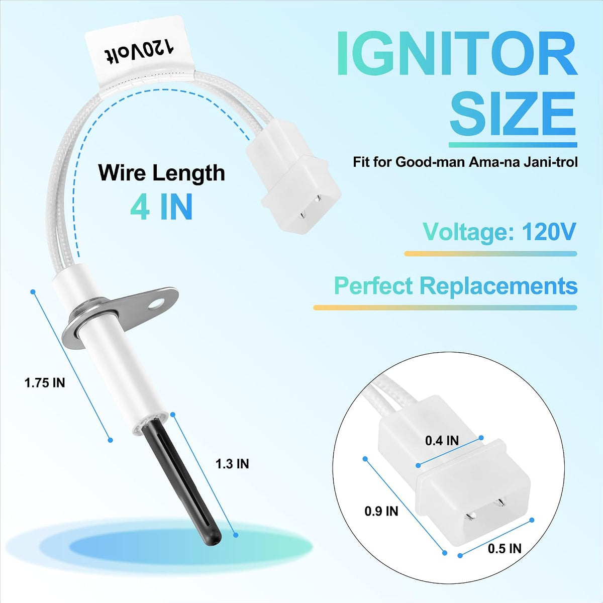 2026 Upgraded 20165703S 201657-03S Furnace Hot Surface Ignitor 120V Silicon Heater Igniter Compatible With Good-man Ama-na Jani-trol Replace Part 20165703S, 601TB, 20165702 By Fetechmate
