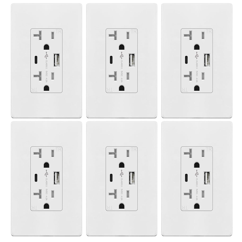 TOPGREENER USB Wall Outlet, 4.2A USB Receptacle with Type A&C Ports, 6 Pack