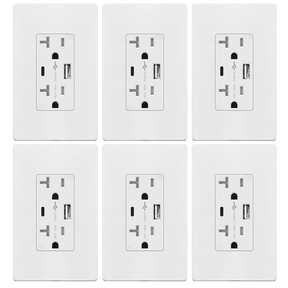 TOPGREENER USB Wall Outlet, 4.2A USB Receptacle with Type A&C Ports, 6 Pack