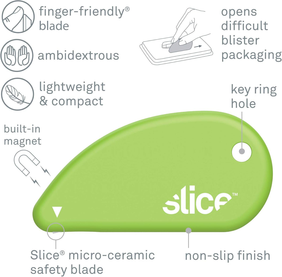 Micro Safety Cutter | Safe Ceramic Box Cutter Lasting 11x Longer than Metal | Keychain Box Opener | 2 Pack | Green
