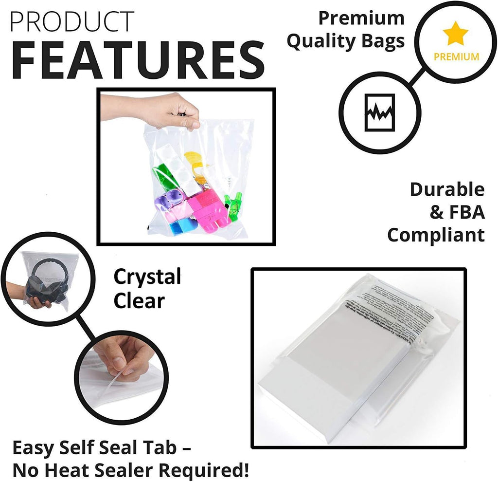 Small Poly Bags w Suffocation Warning 4x6" - Clear - 200 Pack - Resealable