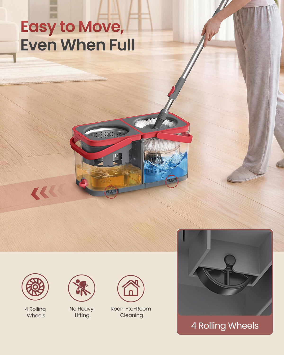 Spin Mop and Bucket Set, 6 Washable Microfiber Mop Heads, Wheels
