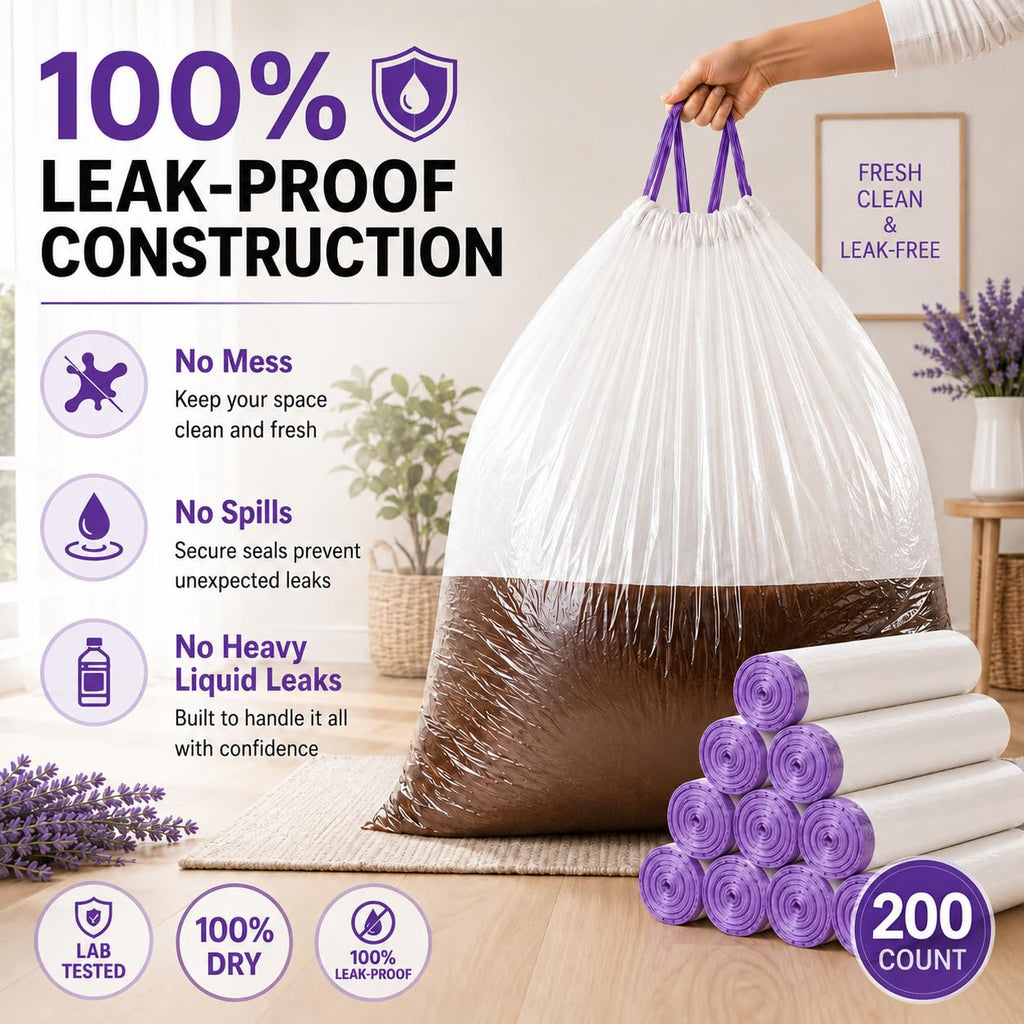 13 Gallon Tall Kitchen Trash Bags, 200 Count Lavender Scented