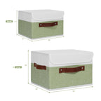 Fabric Storage Box Bins with Lids, Green White, 15"x10"x10"