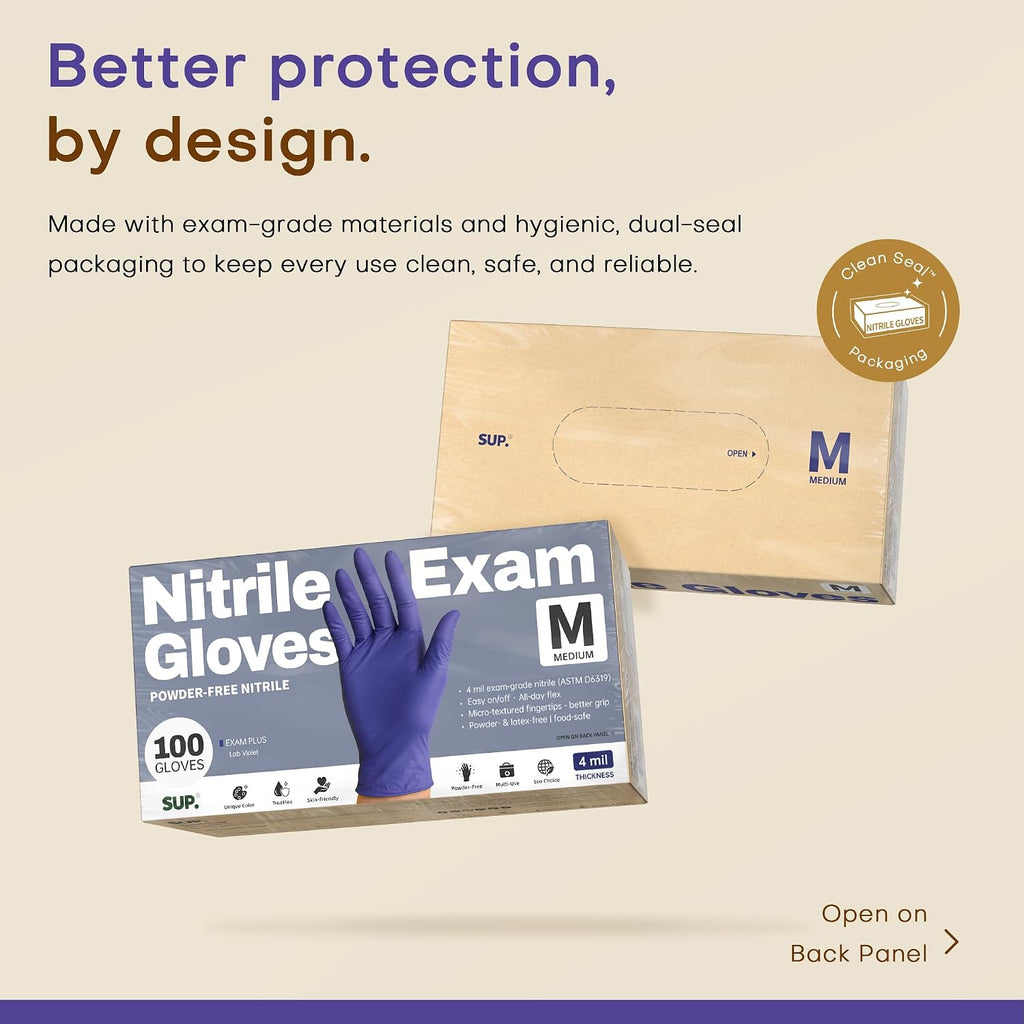 Powder-Free Nitrile Exam Gloves, 100/1000 Ct Food Safe Latex-Free Medical Cooking Cleaning Disposable Glove, Blue Violet