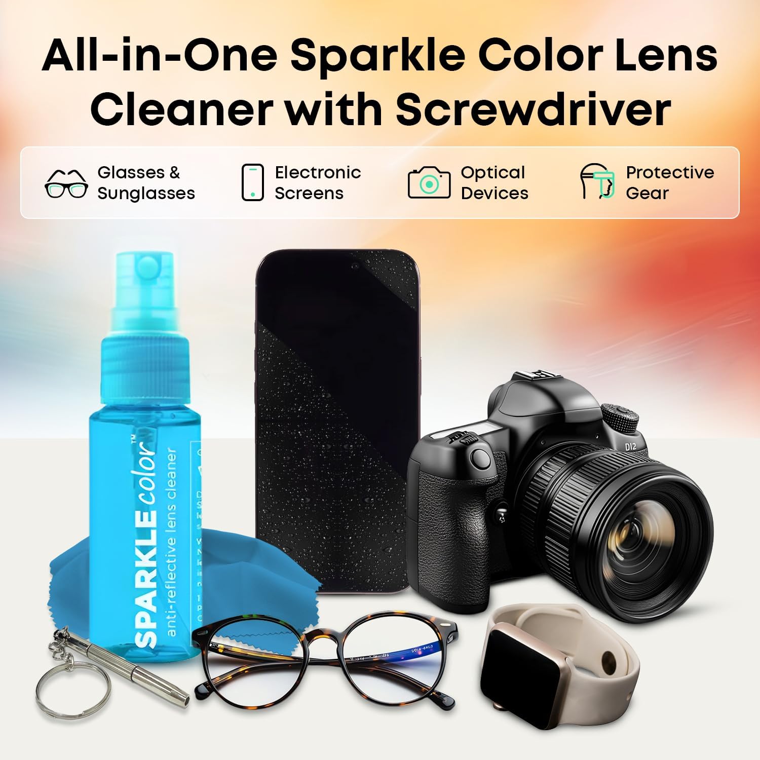 Sparkle Anti-Reflective Safe Lens Cleaner & Repair Kit – (2) 1oz Glasses Cleaner Spray, (2) Microfiber Cloth &